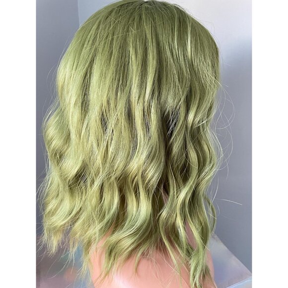 Short Green Wig 14 Inch Wavy Wig with Bangs - Clover - Picture 6 of 9